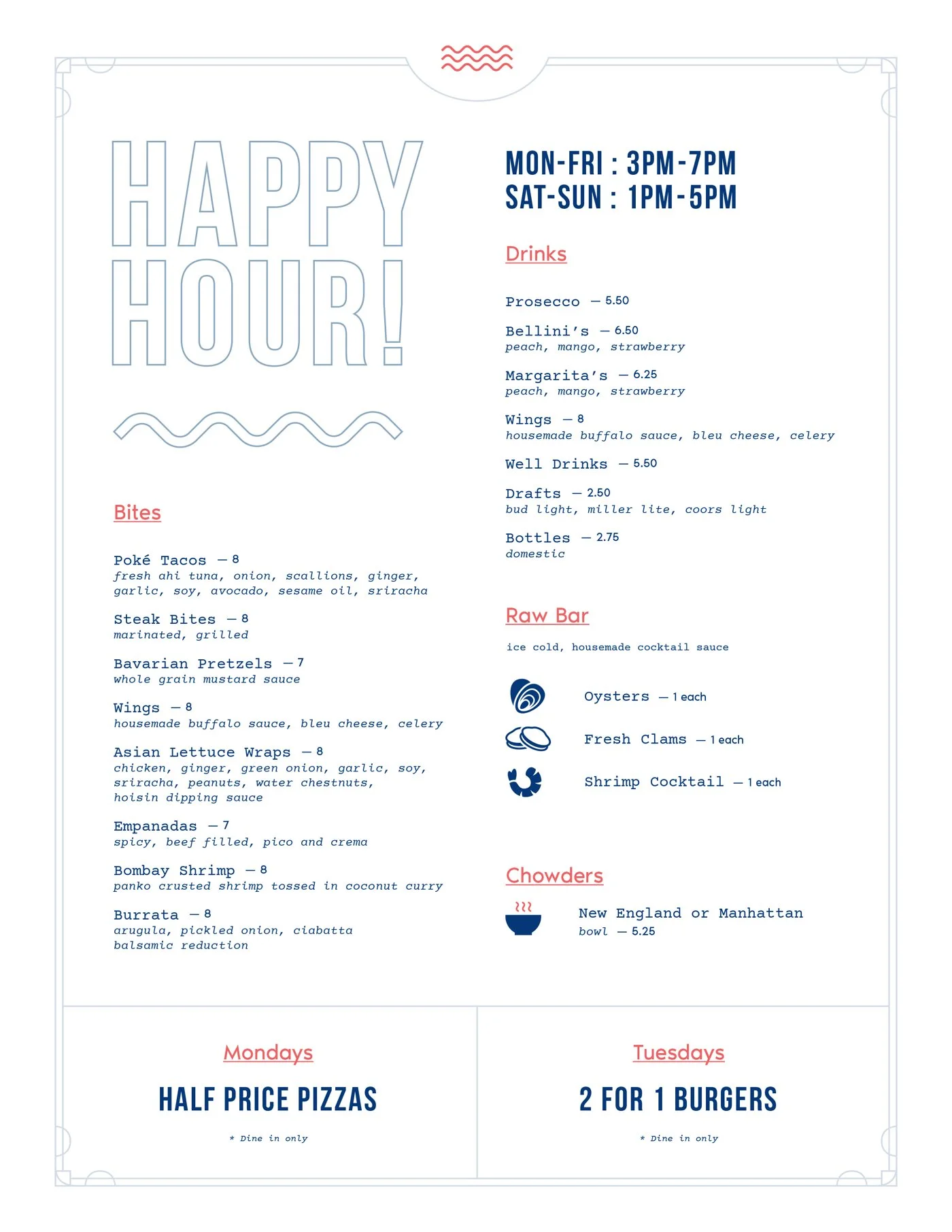 Marina Grille Happy hour menu design