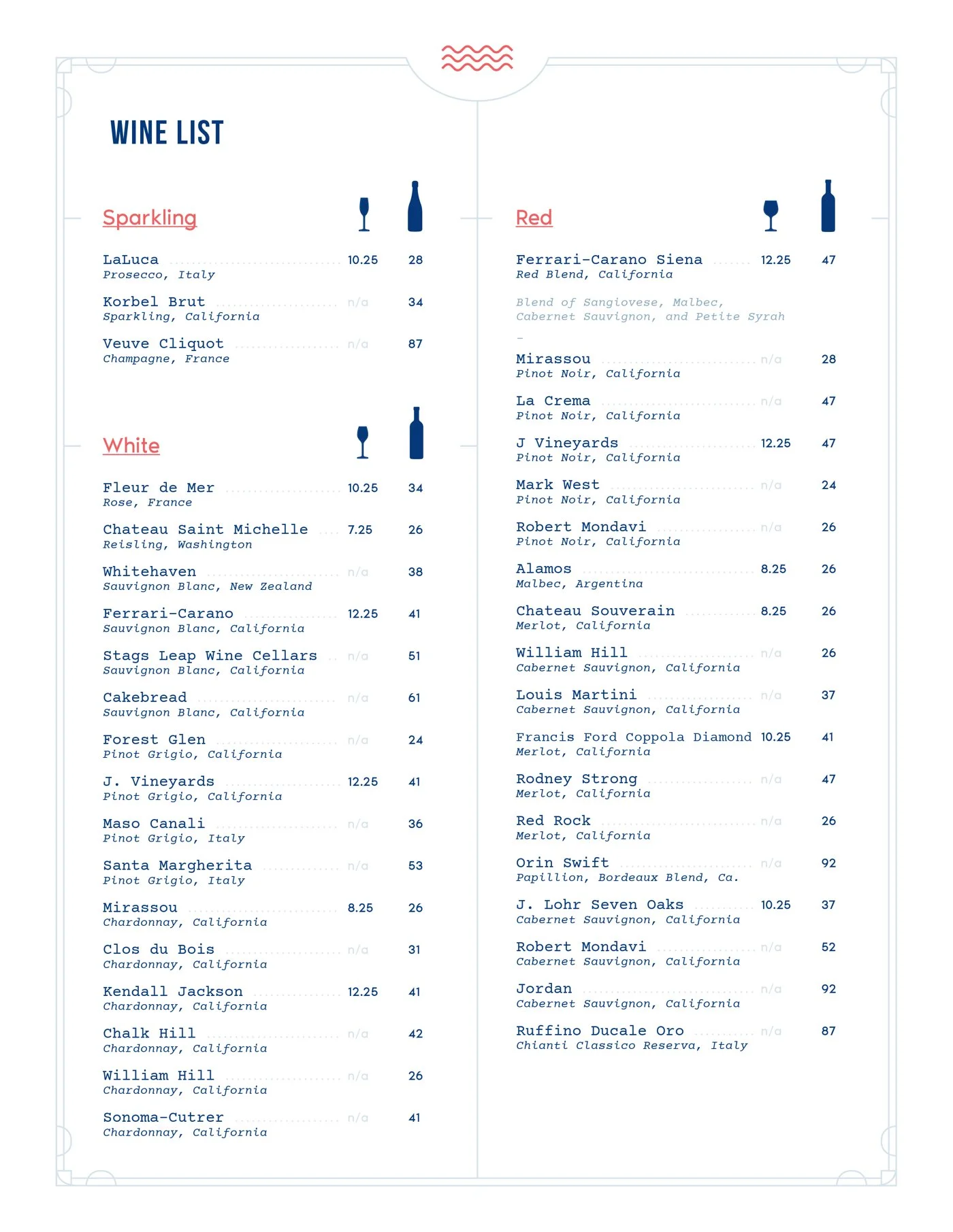 Marina Grille drink menu design