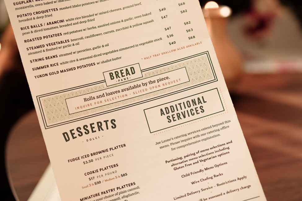 Joe Leone's Menu Detail